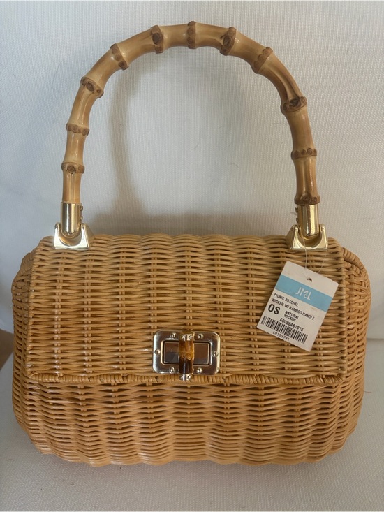 J. McLaughlin Handbags - J. McLaughlin Woven Satchel in Natural Tan with Bamboo Handle